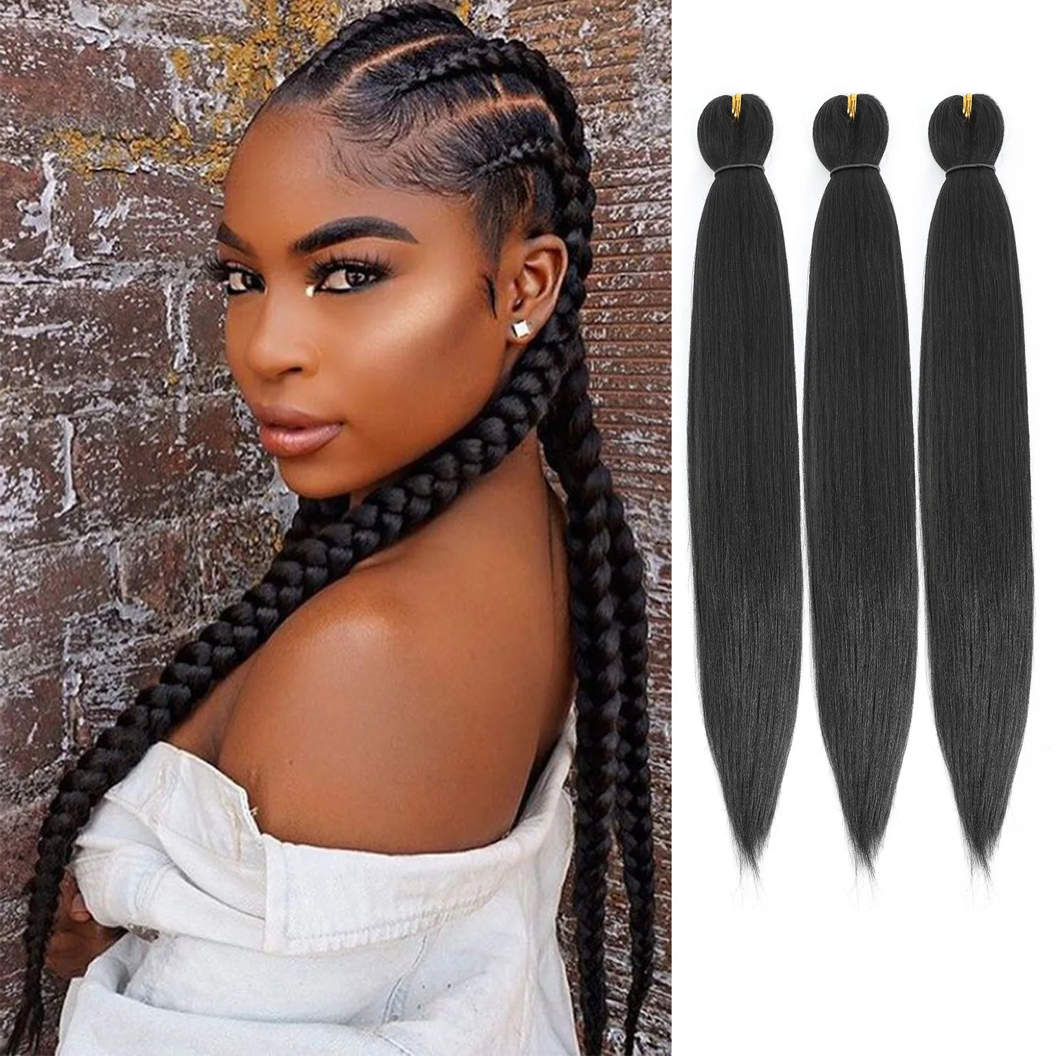 Braiding Hair Pre Stretched 24 inch 3 Packs Black Braiding Hair Professional Yaki Synthetic Hair Hot Water Setting Easy To Install Fake Hair for Braiding