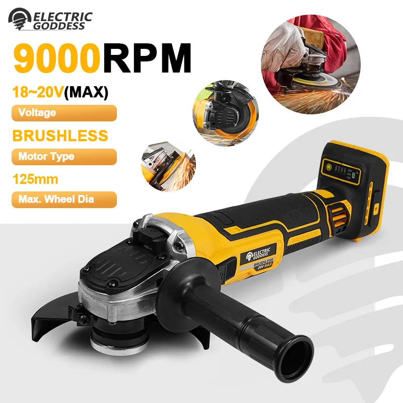 

125mm Cordless Angle Grinder Brushless Electric Metal Sander Handheld Cutting Machine Power Tools For DEWALT 20V Batteries