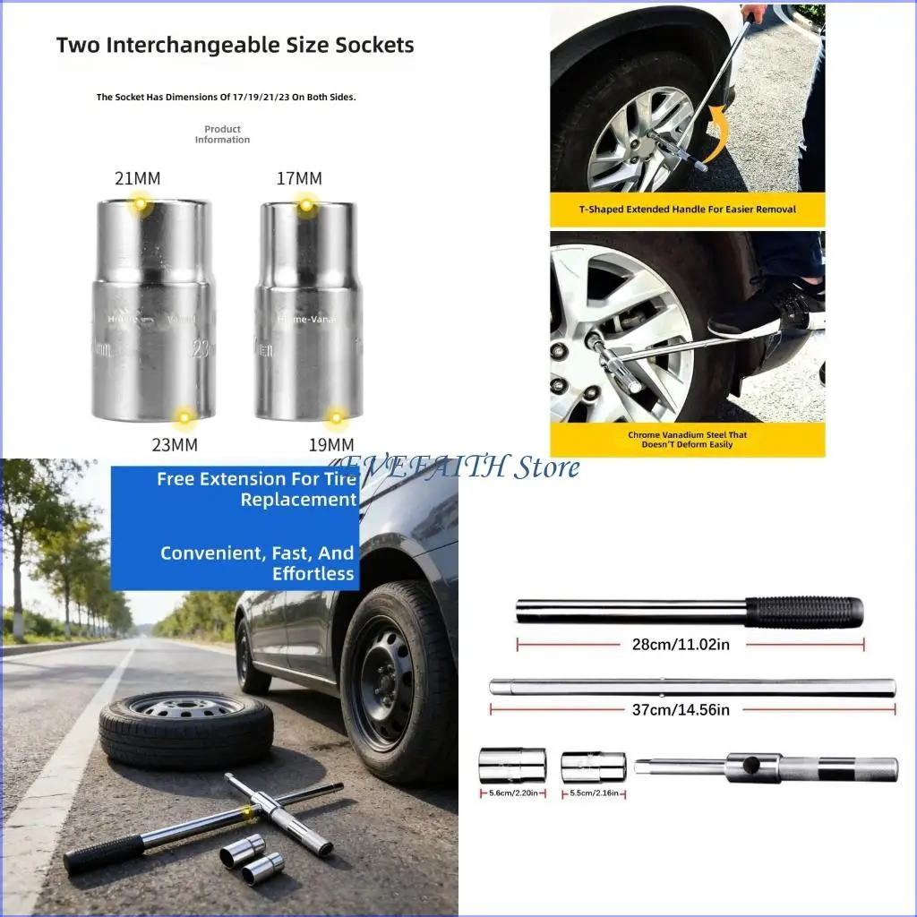 

124B Premium Tire Changing Tool Extended Lug Wrench 4 Way Tire Iron For Mechanics And DIY Enthusiasts