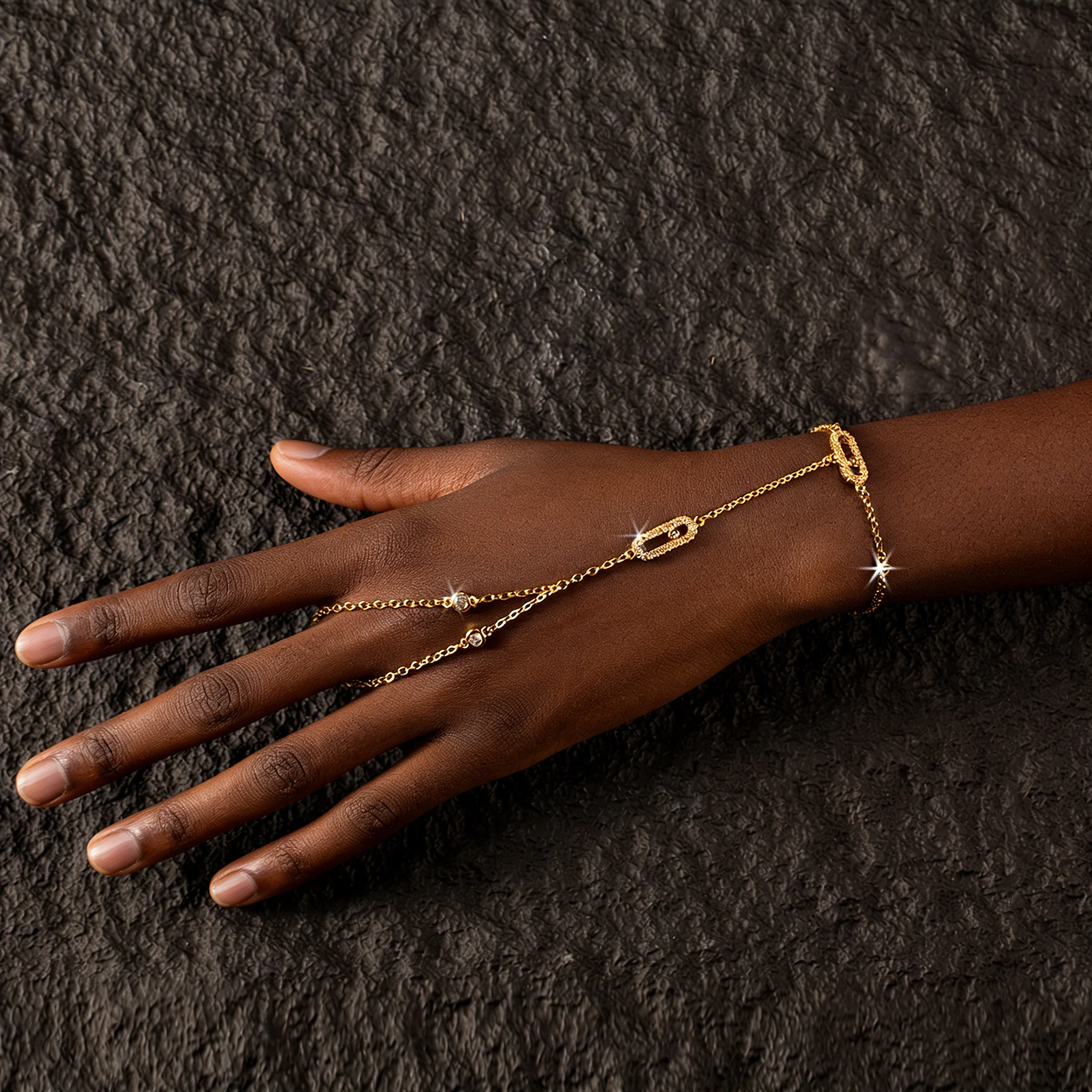 1. Fashion Minimalist Dainty Thin Chain Hand Harness Bracelet Connected Finger Ring Wrist Chain Elegant Hand Jewelry Gifts For L