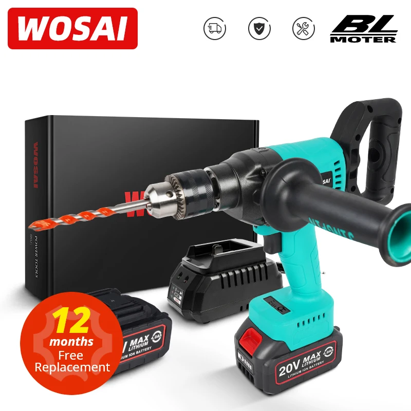 WOSAI MT-Series 20V Brushlessไฟฟ้าเจาะ130NMไขควงไฟฟ้าไร้สาย1/2 "โลหะล็อคอัตโนมัติChuckน้ำแข็งเจาะตกปลา