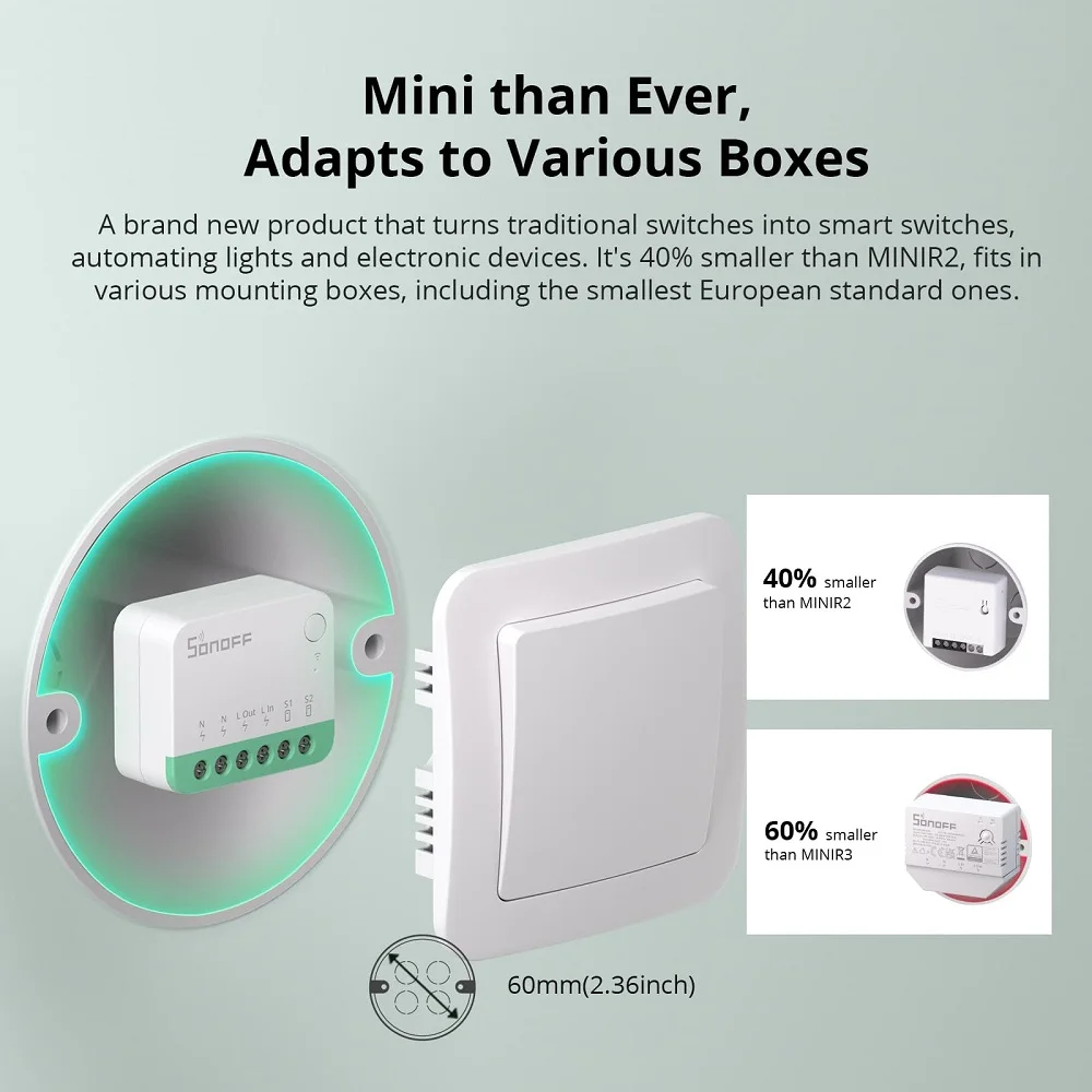 SONOFF MINIR4M MINI Extreme Wi-Fi Smart Switch Chip Detach Relay Matter Compatible eWeLink Voice Control via Alexa Google