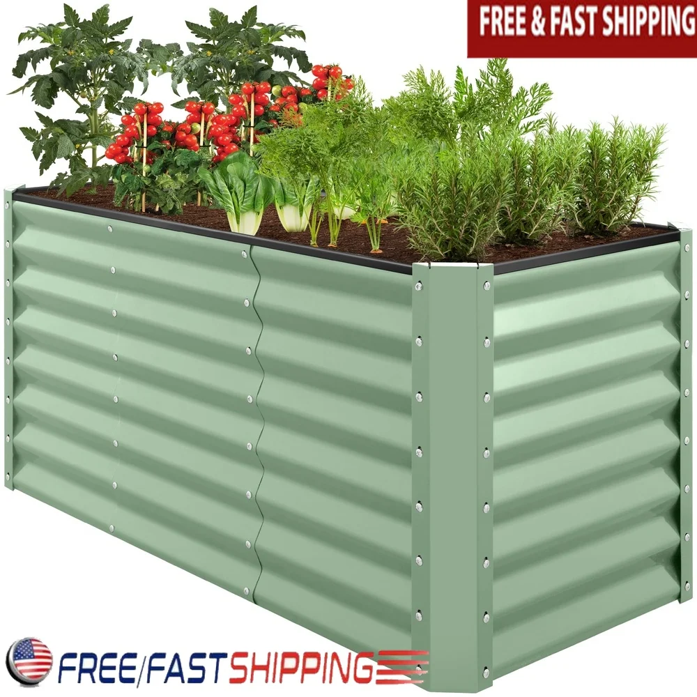 

Outdoor Metal Raised Garden Bed Planter Box 4x2x2ft Tool-Free Assembly Drainage Open Base 119 Gallon Soil Capacity