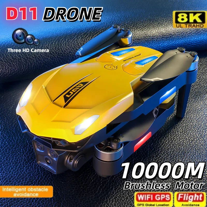 New D11 Drone 8k Professional Wifi Fpv GPS ＨＤ Three Cameras Obstacle Avoidance Brussless Motor Optical Flow Folding Portable