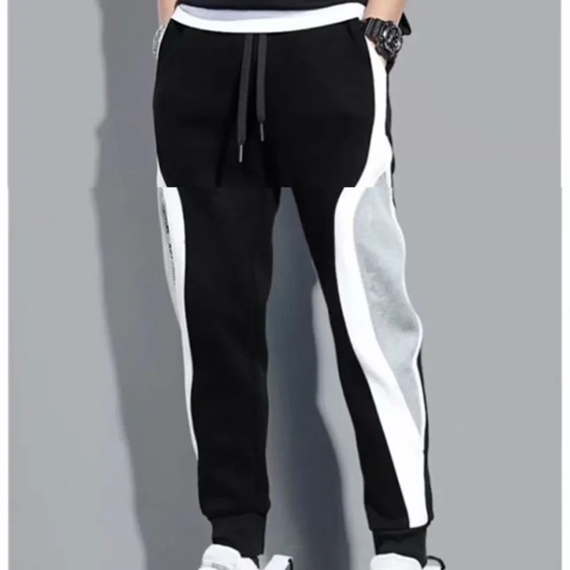 2024 Summer New Pencil Trousers Patchwork Elastic Drawstring Contrast Color Pockets Fashion Loose Casual Sweatpants Pants