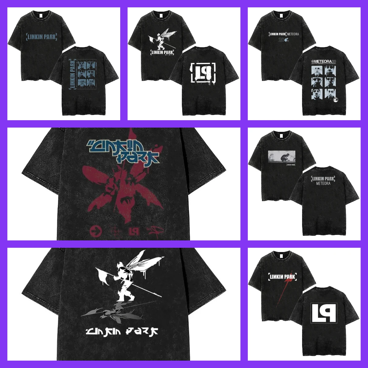 تي شيرت كاجوال مغسول من Linkin Meteora للذكرى العشرين بارك عتيق تي شيرت كبير الحجم مريح ملابس الشارع الشهير للجنسين