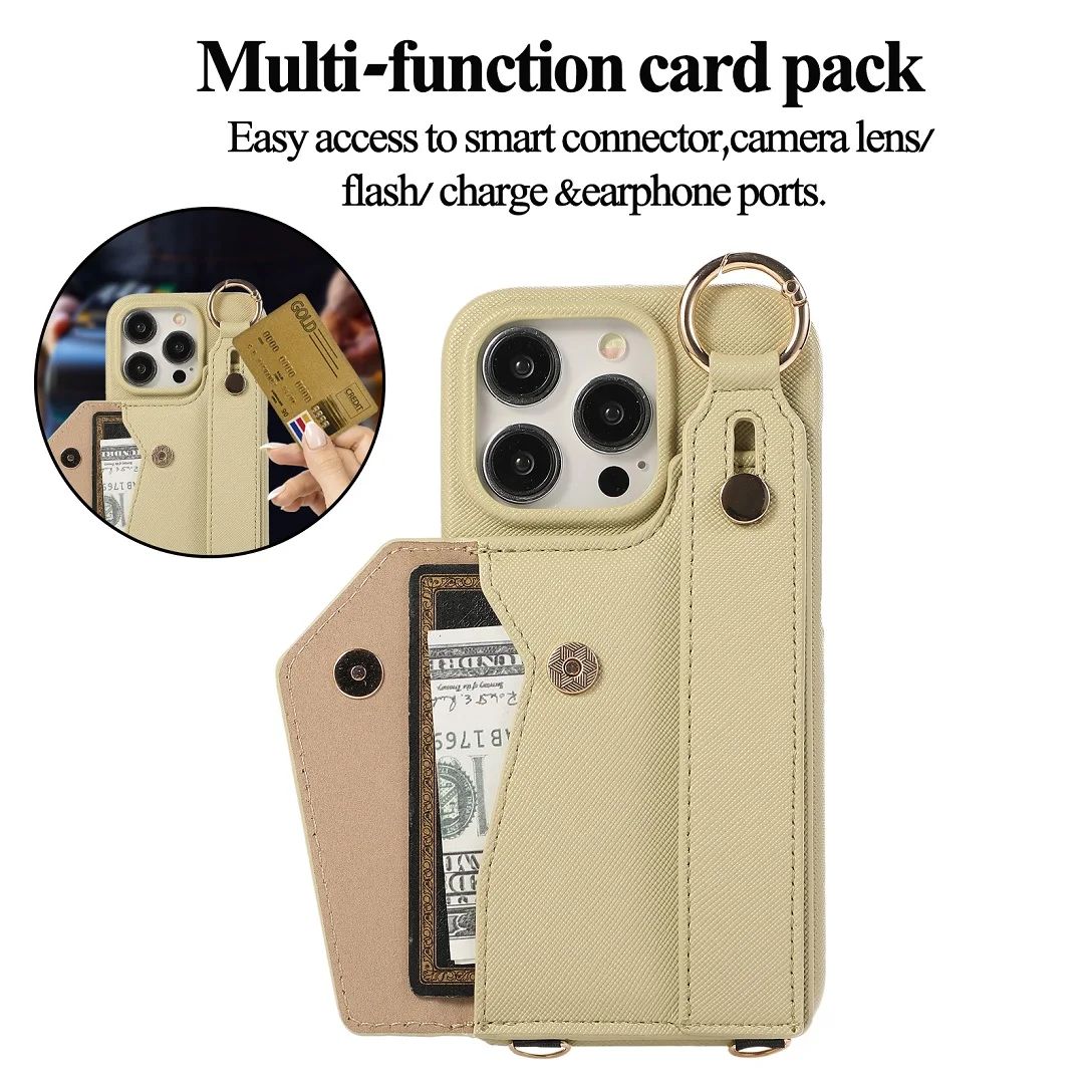 Luxury Crossbody Leather Card Wallet Case For iPhone 11 12 13 14 15 16 17 Pro Max Plus Purse Phone Cover With Ring Wrist Strap