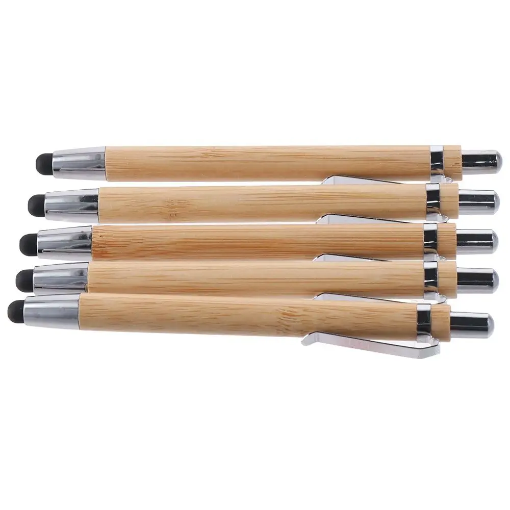Pack of 5 Bamboo Ballpoint Pen 2 in 1 Black Ink Sustainable Pens Stylus Touch Pen Office