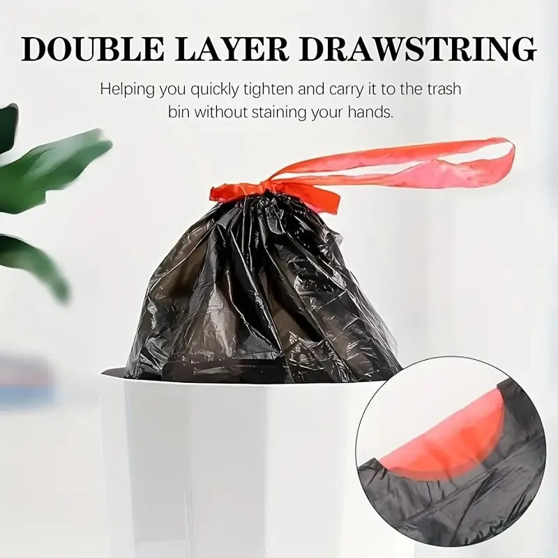 75/150PCS Black Trash Bags Disposable Thicken Drawstring Garbage Bags Kitchen Office Outdoor Cleaning Waterproof Oil Proof