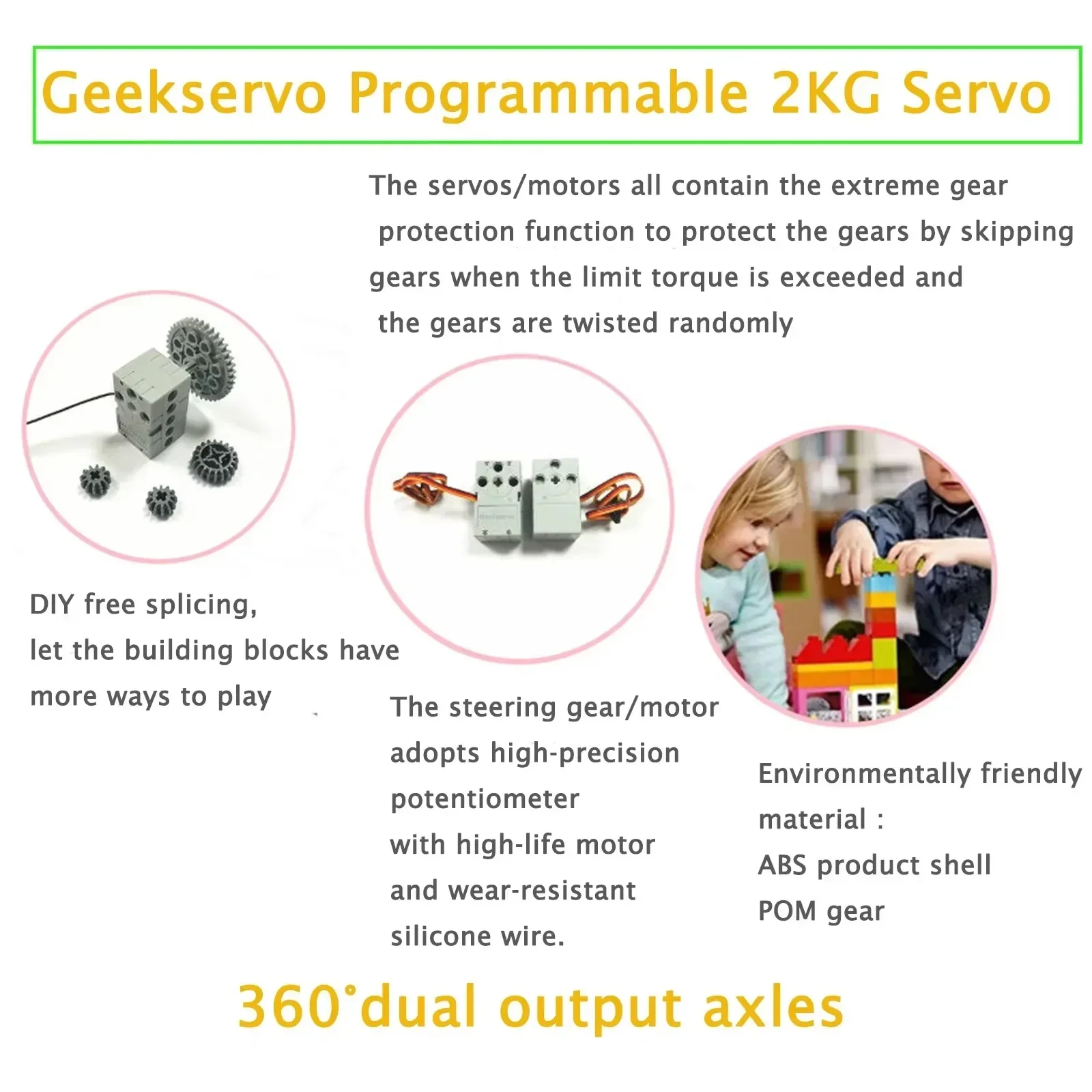 4Pcs Geekservo Programmable 360 Degree 2KG Grey Servo and 4Pcs Red Motor , Dual Output Shaft Servo Compatible with Legoeds