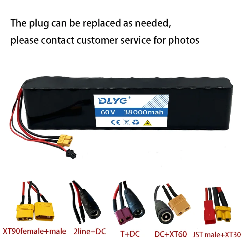 60V 16S2P 38000mah 18650 Li-ion Battery Pack  67.2V 38000mah Ebike Electric Bicycle Scooter with Bms 1000watt