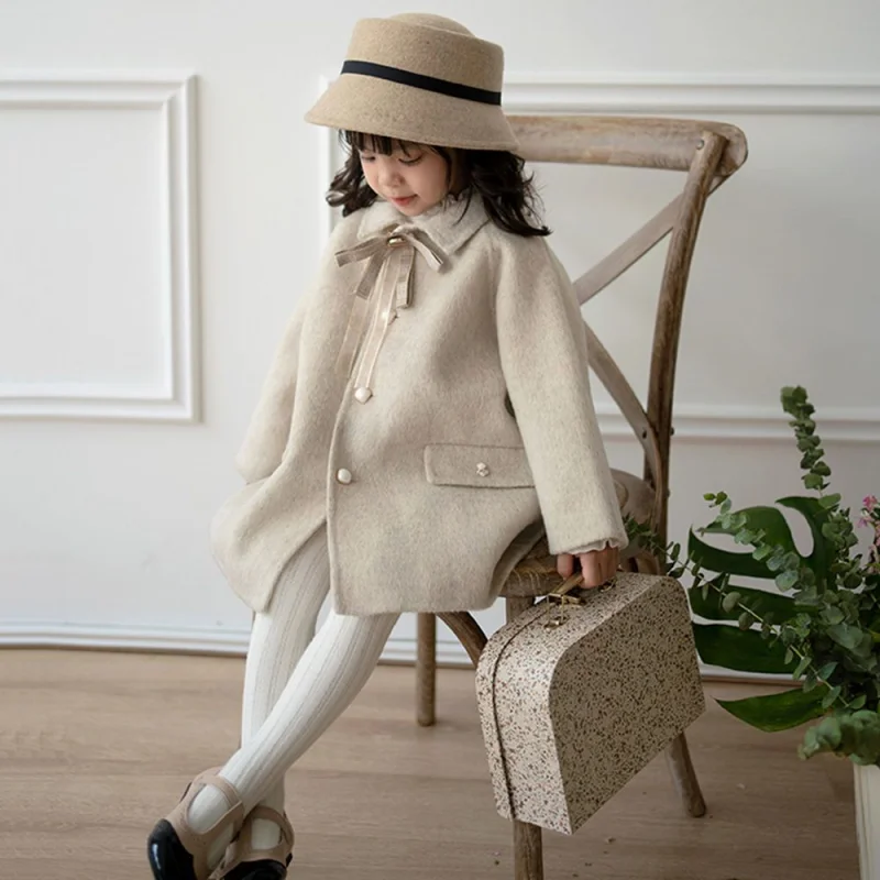 Girls Woolen Coat Jacket Cotton Outwear Overcoat 2023 Lovable Warm Thicken Plus Velvet Winter Autumn Teenager Children\'s Clothin