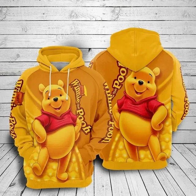 2024 Disney Winnie the Pooh Spring and Autumn Men Women Boys and Girls 3d Printing Hoodies Children's Street Sports Pullover