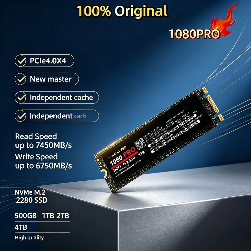 Genuine 1080PRO PCIe 4.0 NVMe M.2 2280 SSD 500GB-4TB, Provides Fast Data Transfer for Gaming, Editing, and Office