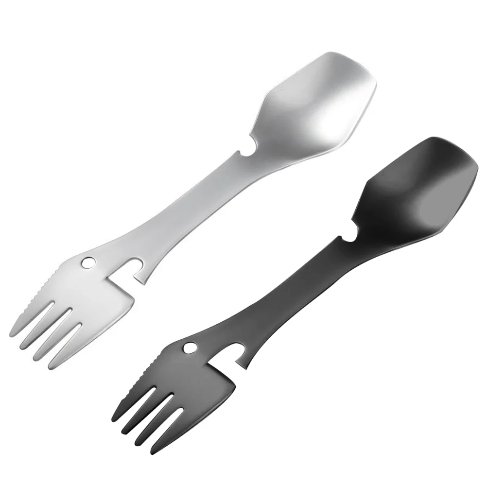 2 Pcs Fork Spoon Camping Accessory Stainless Steel Utensil Utility Spork Multifunctional and Travel