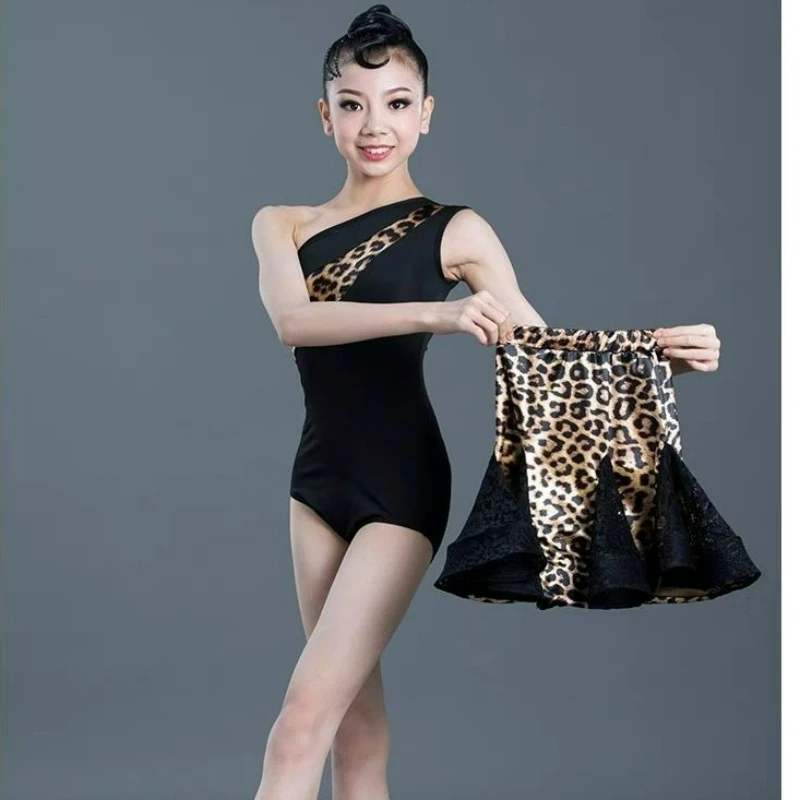 

Child Latin Dance Dress Set for Girls Off Shoulder Bodysuit Top Swing Skirt Cha Cha Rumba Performance Practice Clothes Dancewear