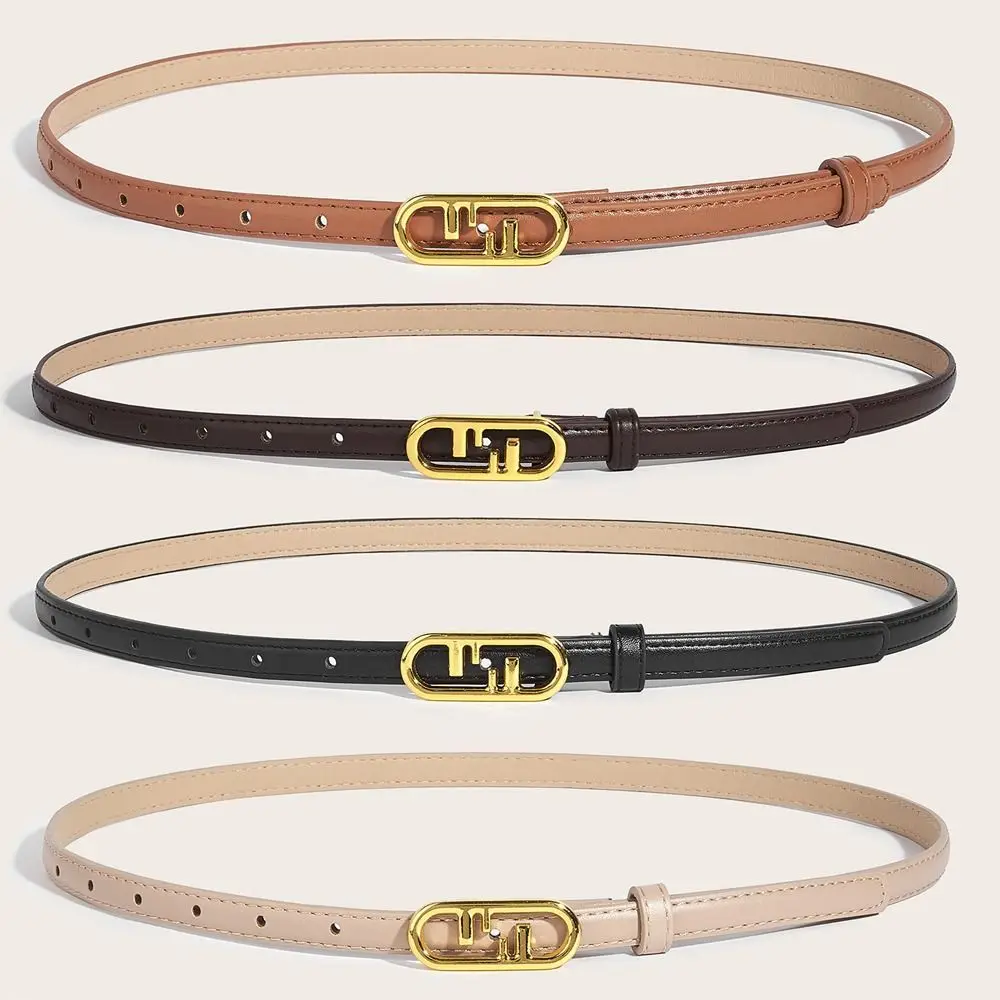 

Casual Versatile Leather Belt Luxury Design Women Metal Slide Buckle Belt Trendy Waistband