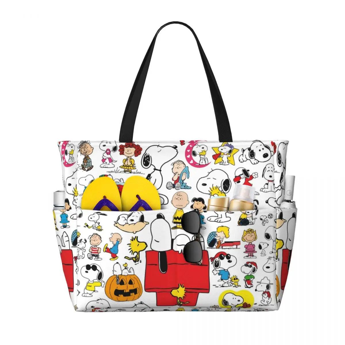 Niestandardowe komiksy Snoopy Collage Beach Tote Bag Women Cartoon Big Compartment Beach Gym Travel Bags