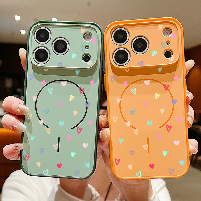 Colorful Heart Print Magnetic Phone Case For iPhone 18 17 Pro Max 16 15 14 13 Pro Max For Magsafe Wireless Charge TPU Hard Cover
