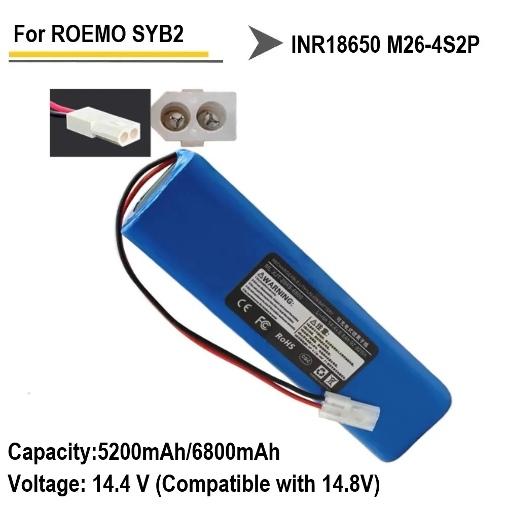 100% New 5200mAh/6800mAh Battery INR18650 M26-4S2P For ROEMO SYB2 For Tefal X-PLORER Serie 95 ANIMAL CARE RG7975WH battery