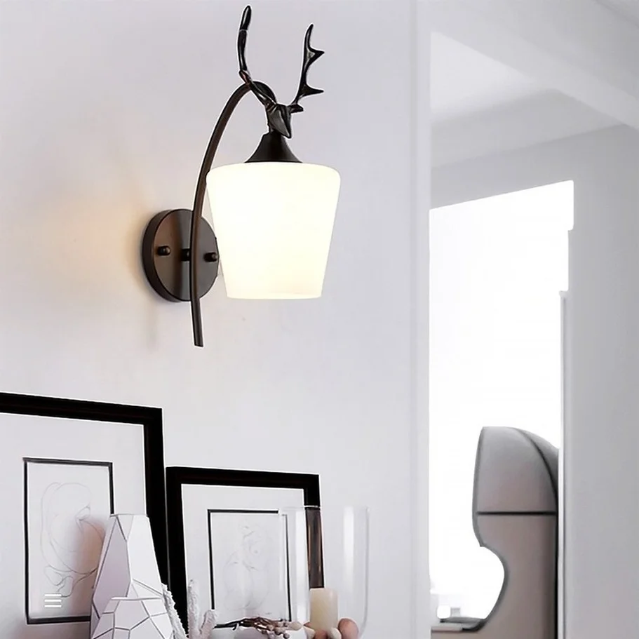 LED  Wall Light Deer Head Shape E27 Indoor Kitchen Living Room Bedroom Bedside Dining Room Aisle Corridor Wall Lamp