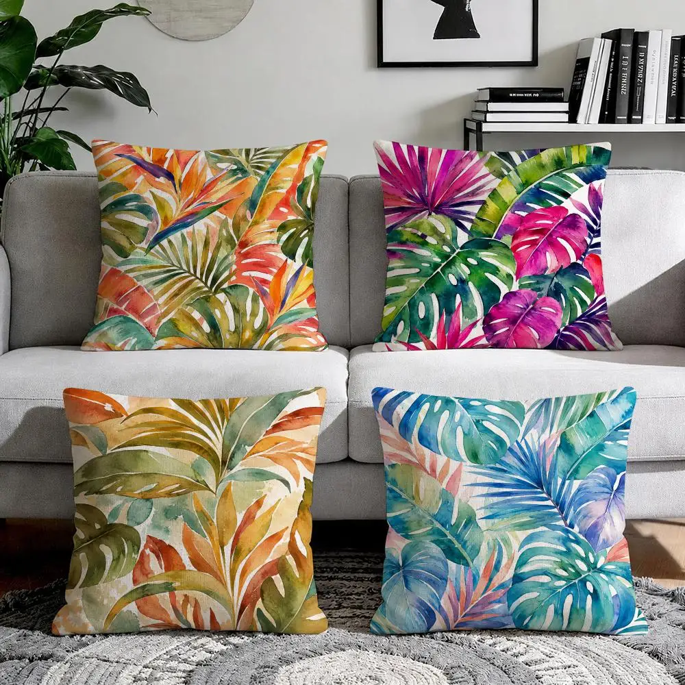 Tropical Botanical Escape Cushion Cover Linen Throw Soft Decorative  for Bed Sofa Car Home Decor Pillowcase 45x45cm
