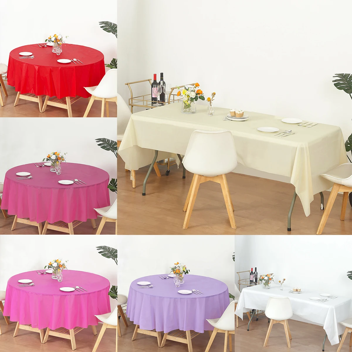 213cm Round Tablecloths Disposable PVC Fabric Elegant Solid Table Cloth Wedding Birthday Party Decoration Christmas Table Covers