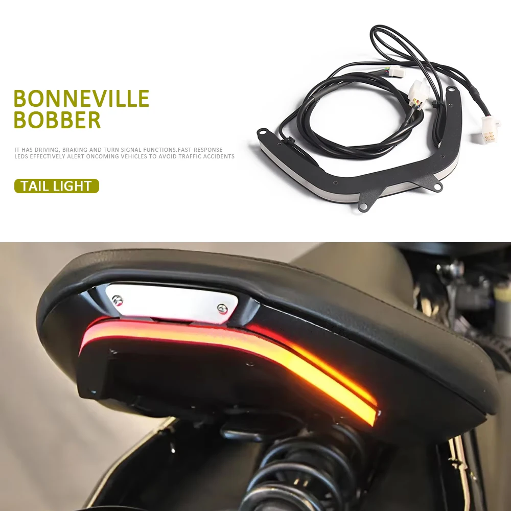 

For Bonneville Bobber (2017-) Motorcycle Tail Light Brake Turn Signal LED Rear Lamp Stop Light Bobber Black (2018 2019 2020)