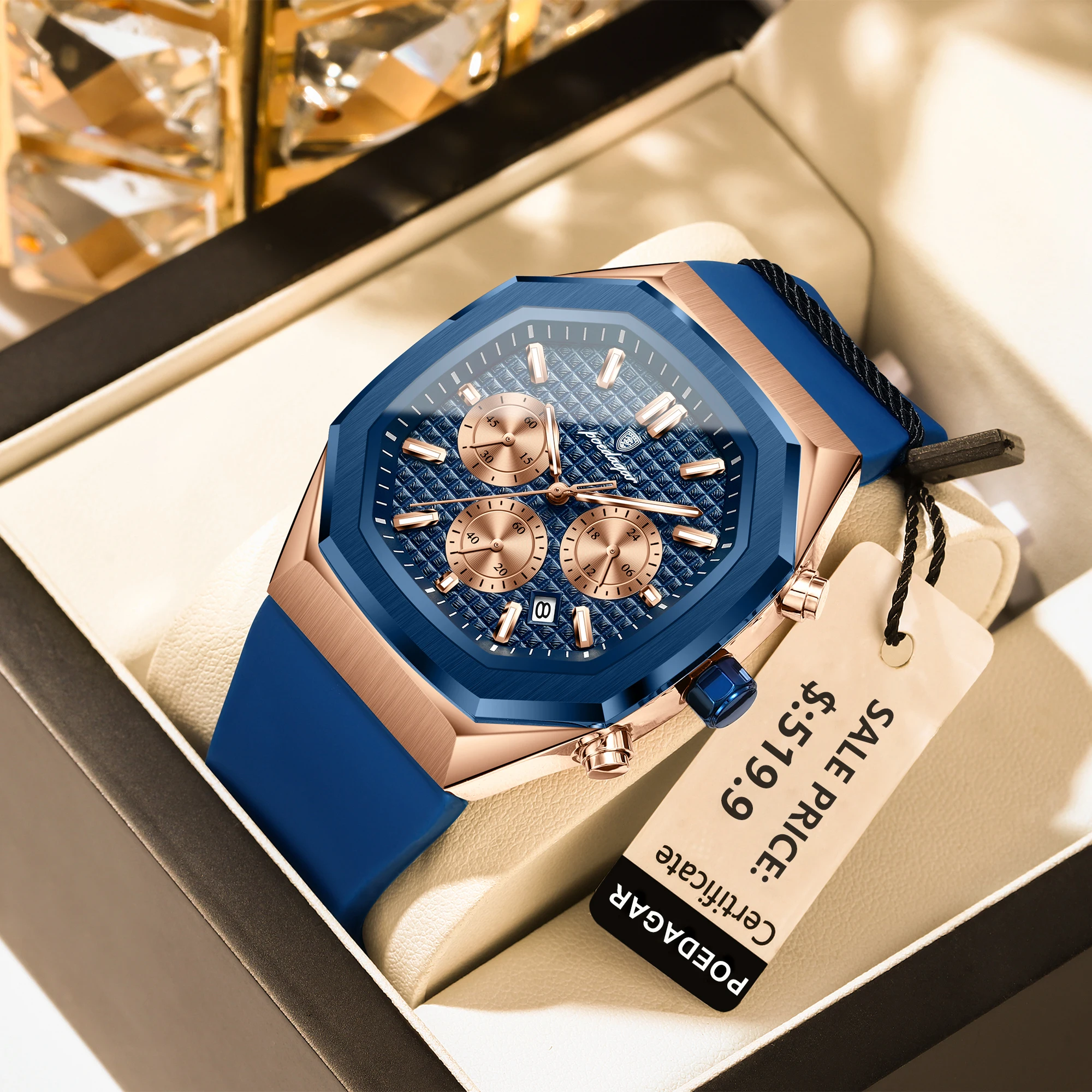 POEDAGAR Business Quartz Men's Wristwatch Chronograph Date Silicone Strap Man Watch Waterproof Military Luminous Watches For Men
