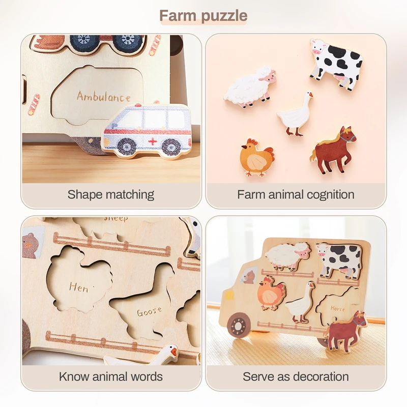 Montessori Baby Puzzles Holz Automobil Bauernhof Form Jigsaw Bord Passende Spiele Neugeborenen Bildung Aufklärung Spielzeug Baby Geschenk