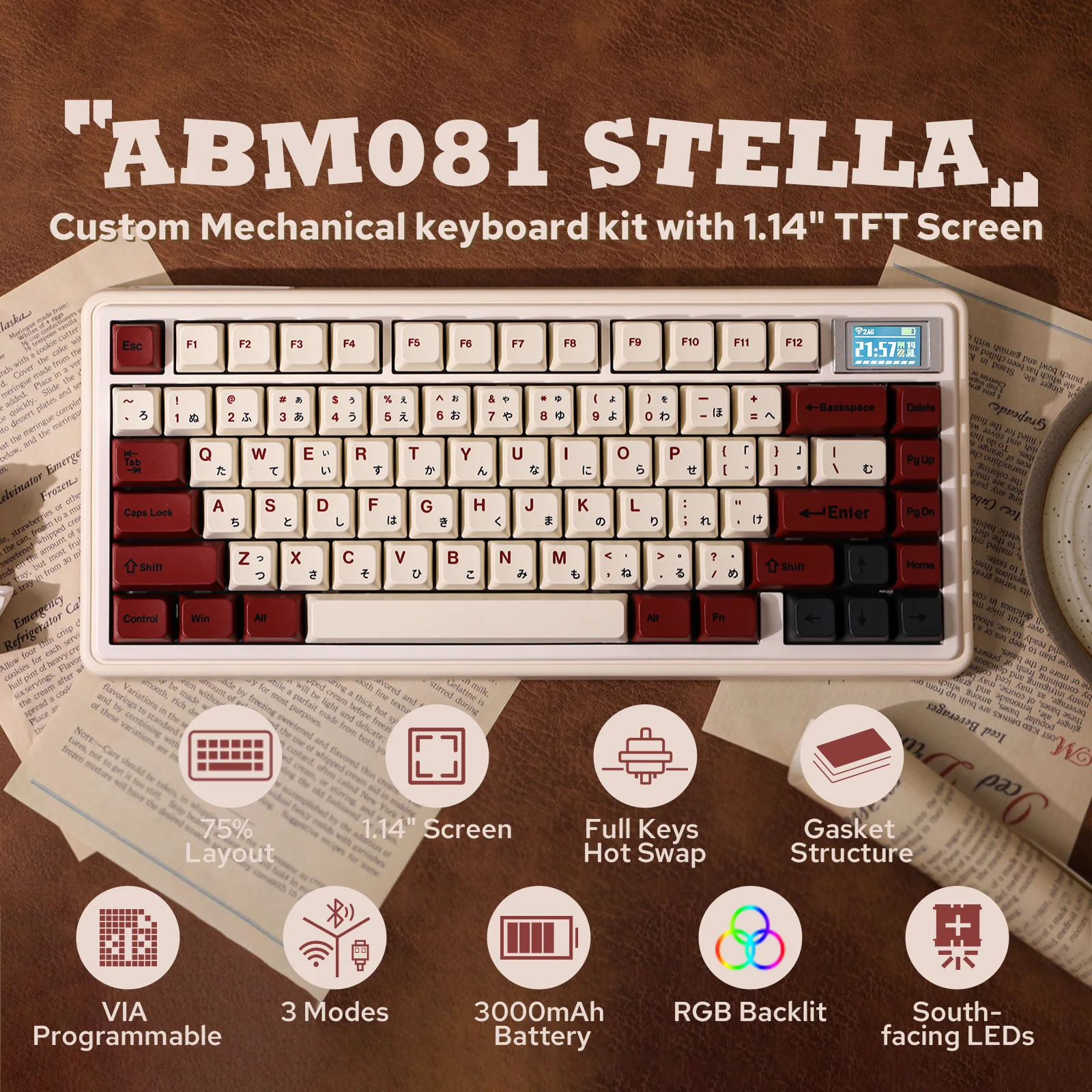 

CIDOO ABM081 Stellar 75% VIA Hot-swap Wired/BT/2.4Ghz with 1.14 inch TFT Screen Wireless Mechanical Keyboard for Win/Mac