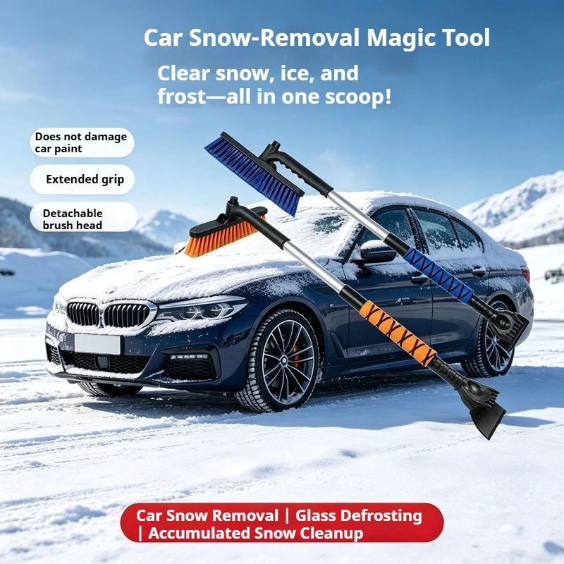 Retractable Car Snow Brush with Ice Scraper, Extendable Snow Shovel & Defrosting Tool for Windshield Winter Cleaning