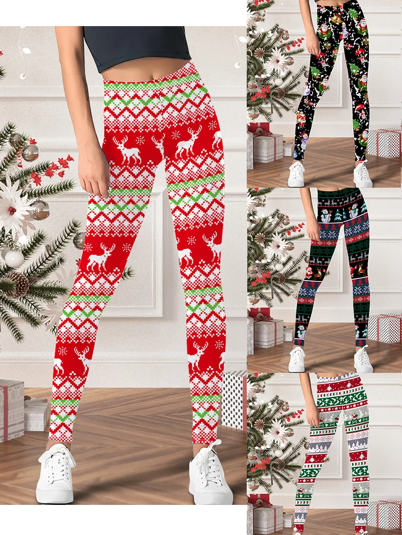 Women's home daily Christmas trousers festive daily fun holiday pattern printed leggings