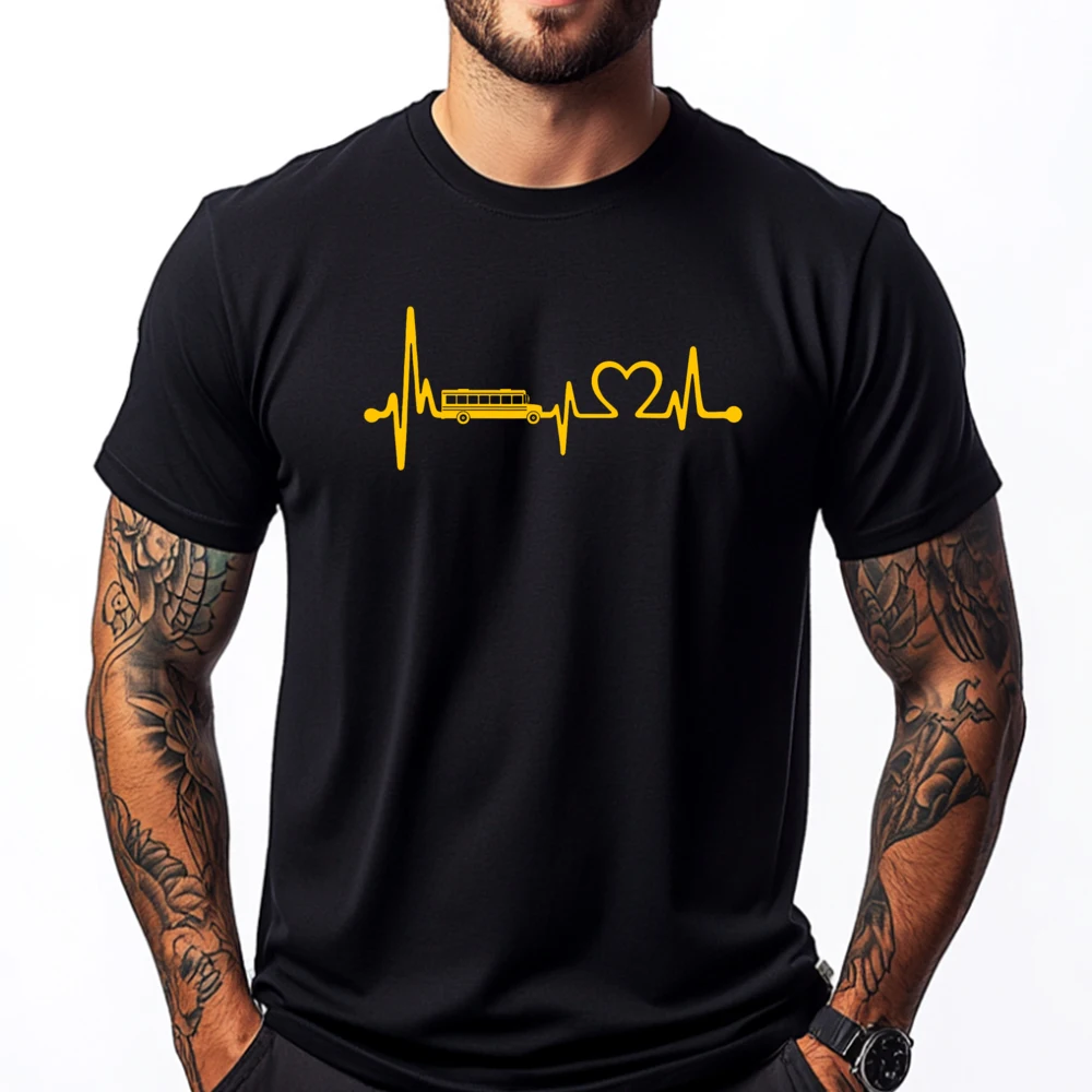 

Funny School Bus Driver Gift Love School Bus Heartbeat Mens Designer Clothes High Quality Men's T-Shirt Cool