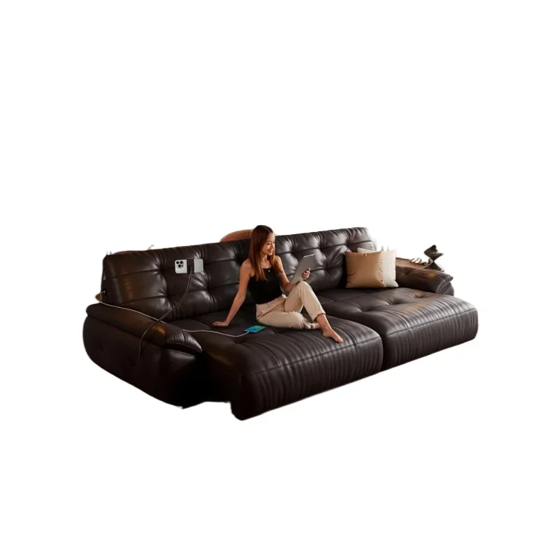 Space cloud leather electric sofa bed Italian retro style living room study function retractable sofa