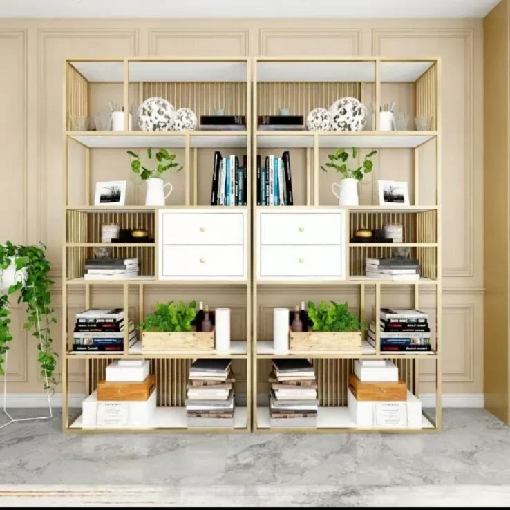 Simple modern office partition shelf screen solid wood bookcase living room creative Nordic wrought iron bookshelf floor