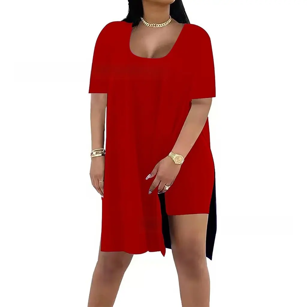 

Летний женский однотонный костюм с длинным разрезом и короткими рукавами Explosions, повседневный комплект в европейском и американском стиле