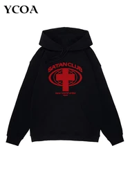 Men's Sweatshirts Satan Club Graphic Hoodies Oversized Winter Harajuku Long Sleeve Tops Korean Fashion Y2k Streetwear Clothing