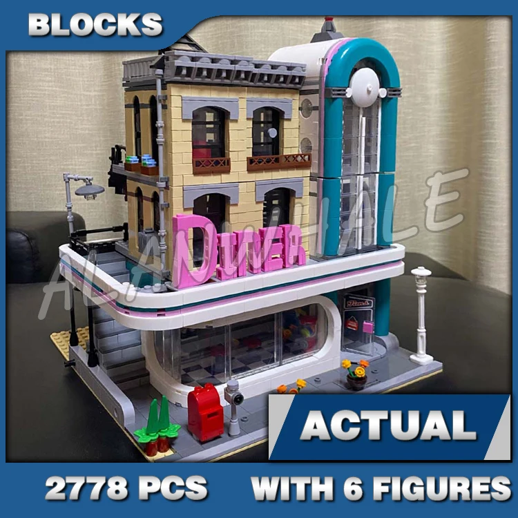 

2778pcs Modular Street View Expert 1950s-style Downtown Diner 3-story Kitchen 15037 Building Blocks Sets Compatible With Model