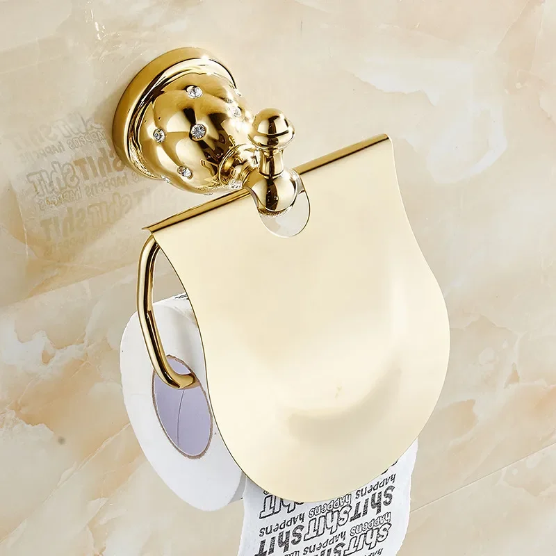 VidricGold Toilet Paper Holder with diamond Roll Holder Tissue Holder Solid Brass Bathroom Accessories Products Paper Hanger