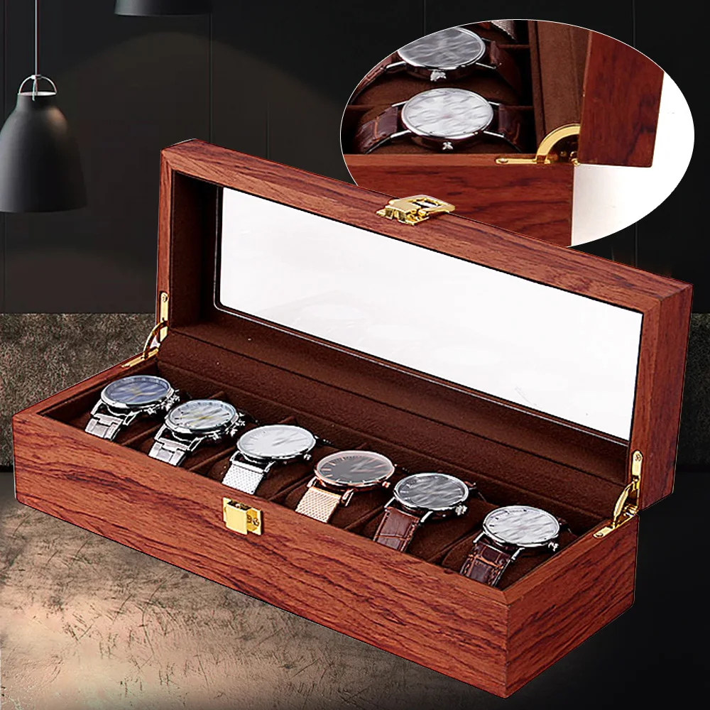 6 Slots Vintage Wooden Watch Box Display Organizer Jewelry Storage Case Christmas Gift