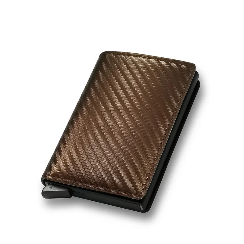 Tarjetero de fibra de carbono personalizado para hombre, billetera masculina, pequeña, de cuero con plegado mágico negro Rfid personalizada, con