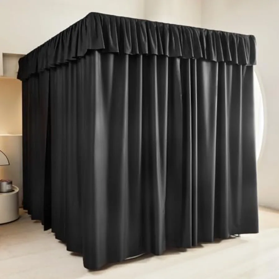 

Black Thickened Bed Canopy Curtains - Elegant Bedroom Decor for Adults and Girls - Strong Lightproof and Windproof Design Black