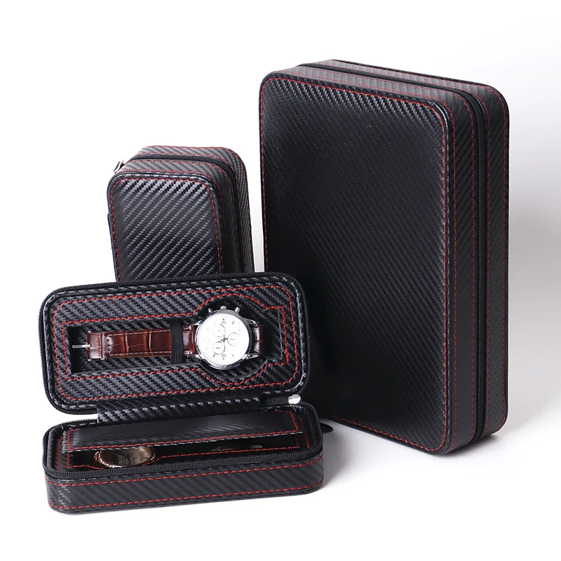 New 2/4/8 Slots Portable Leather Watch Box Good Organizer Jewelry Storage Zipper Bag Easy Carry For Men Women Gifts Watch Boxes