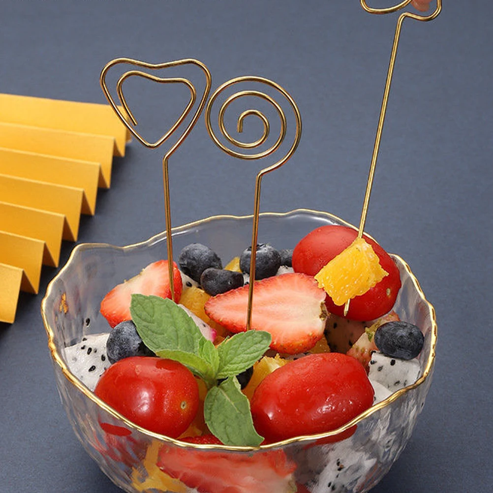 

10 Pcs Sign Decorative Paper Clips Picks Table Card Napkin Golden Memo