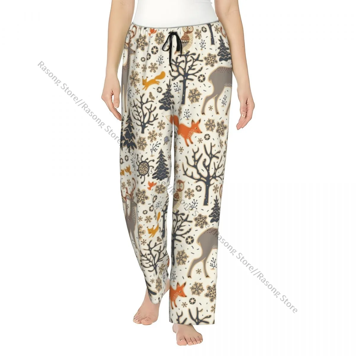 

Forest Animals Pattern Flannel Pajama Pants for Women Soft Warm Sleep Pants with Elastic Waistband