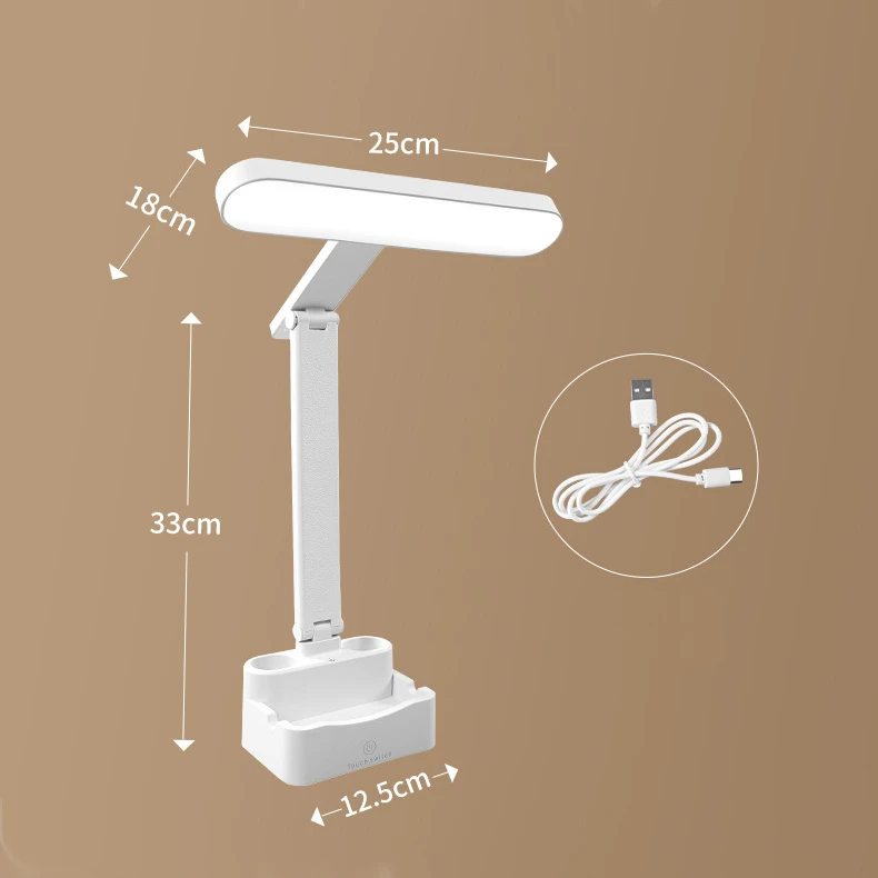 USB Charging LED Desk Lamp 3 Color Temperatures Brightness Adjustable Bedside Reading Pen Holder Table Lamp for Student