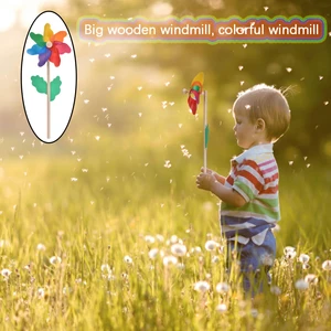 Plastikwindmühle mit Holzgriff, Gartenpfahl, Rasen, Hinterhof, Party, Kindergarten, Outdoor -Dekoration, Requisiten, 12 cm, 4pcs 8 Hauptverkäufe Catavent Jardim - №8
