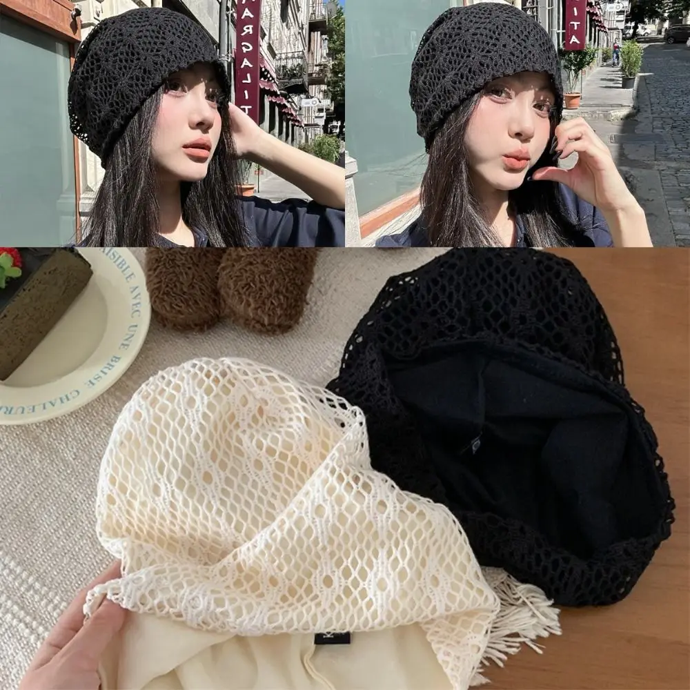 Sweet Hollow Knitted Hat Breathable Retro Atmosphere Cold Hat Thin Design Headwear Women