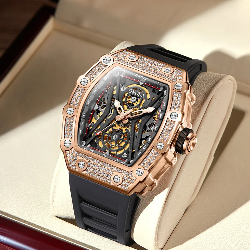 ساعة ميكانيكية ماسية فاخرة موضة رياضية مقاومة للماء هيكل عظمي مضيء ساعة أوتوماتيكية للرجال ساعات يد مجوفة عسكرية #4